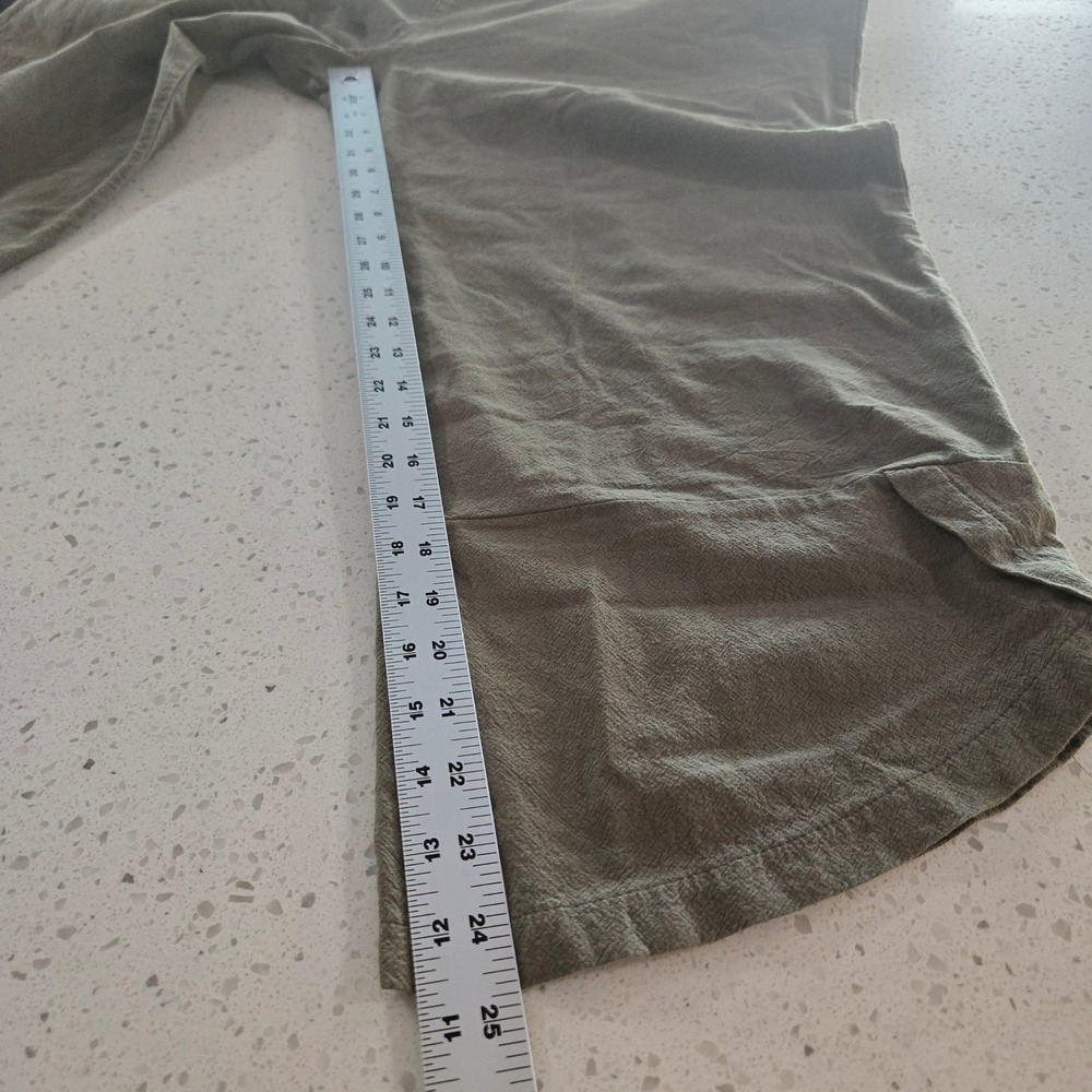 Overalls Womens XL Olive Green Linen Blend Wide Leg Cropped Jumpsuit Boho Relax - Picture 6 of 7